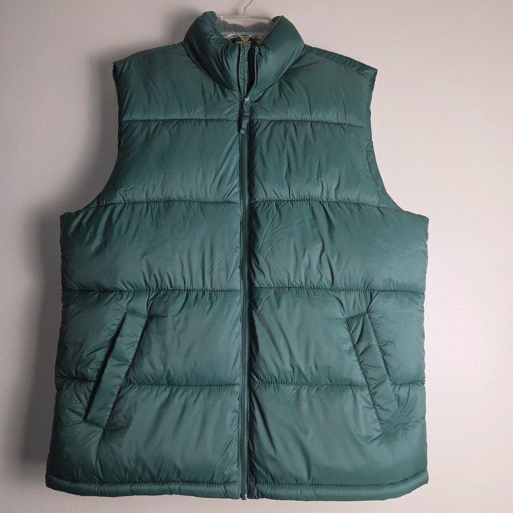 Old Navy Mens XL Puffer Vest Dark Green Full Zip Quilted NWOT